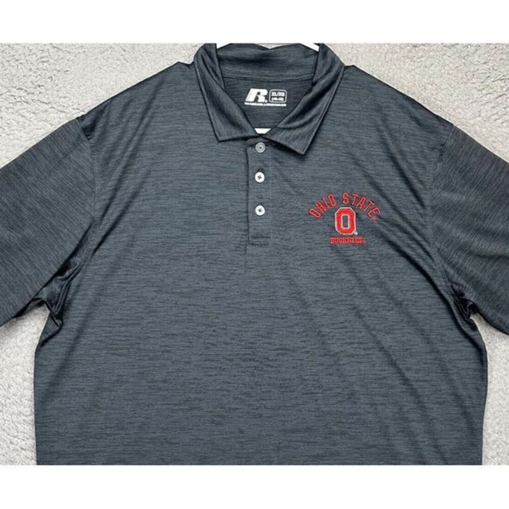 Ohio State Buckeyes Shirt Men XL Grey Heather Polo Outdoor Athletic Rugby Russel